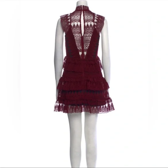 Self Portrait Teardrop Guipure Lace Dress Burgundy - Picture 5 of 10